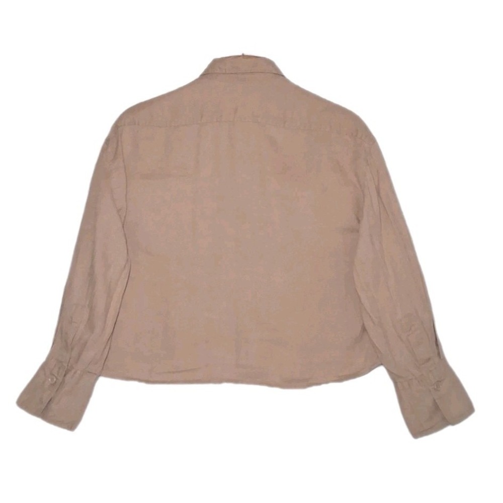 Zara Womens 100% Linen Cropped Button Down Shirt Brown Medium Boxy minimalist - Picture 4 of 9